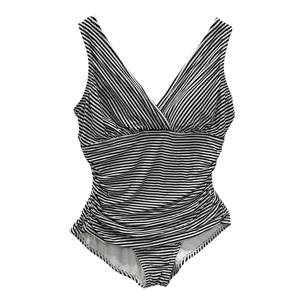 Embrace Your Curves Miracle Brand Striped One Piece Swimsuit Black White 16W-18W